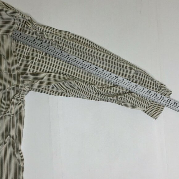 Guess Jeans Mens Long Sleeved Shirt Blue Brown Striped Cotton Size Large - Picture 9 of 10